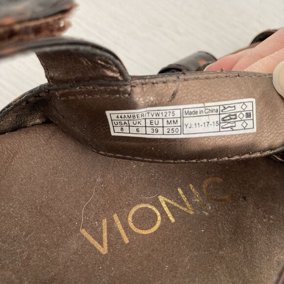 Vionic Womens Amber Sandals Tortoise Brown Strappy Comfort Leather Size 8 - Picture 8 of 8
